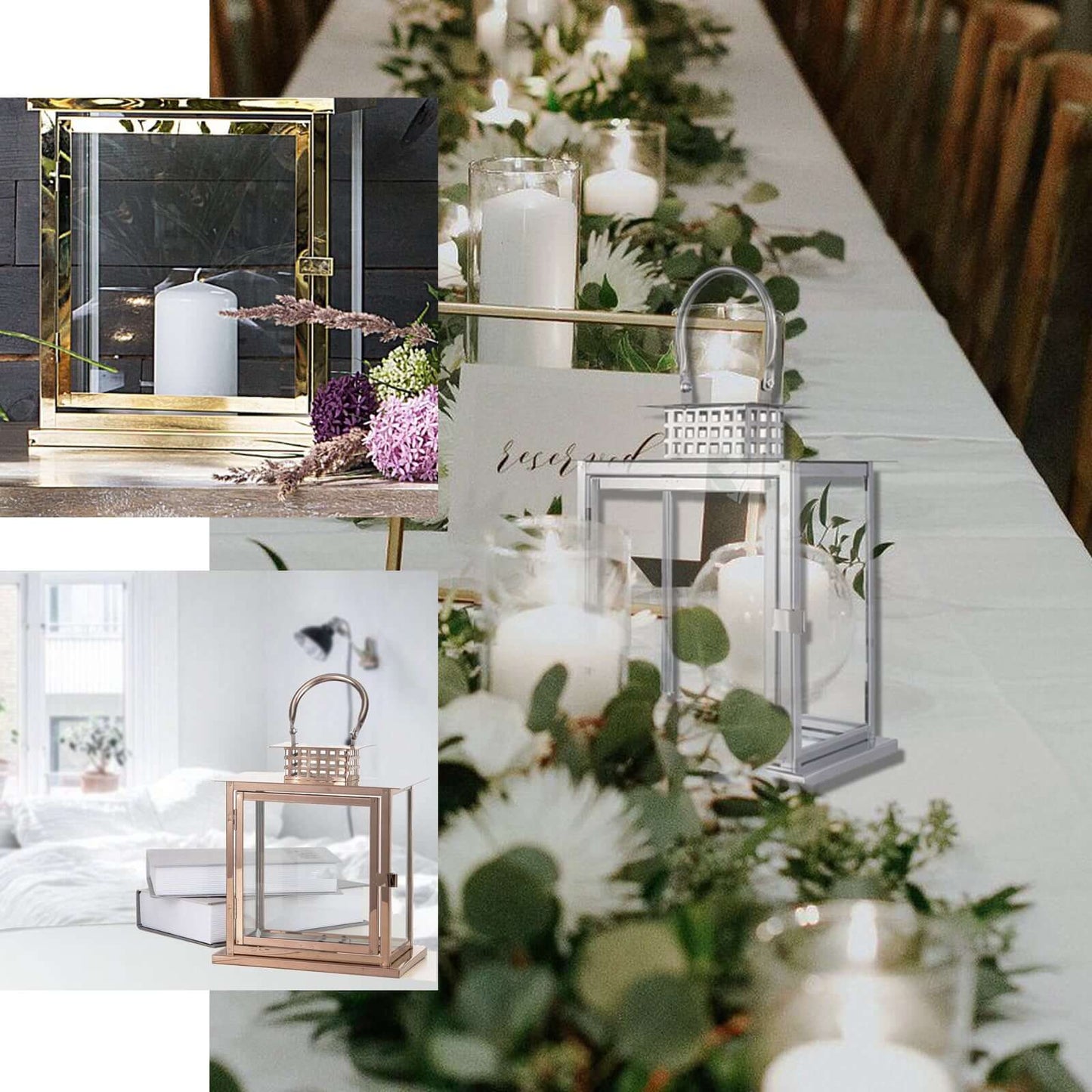 Stainless Steel Candle Lantern Cage Top Design Rose Gold - Outdoor Metal Patio Lantern Centerpiece 10"