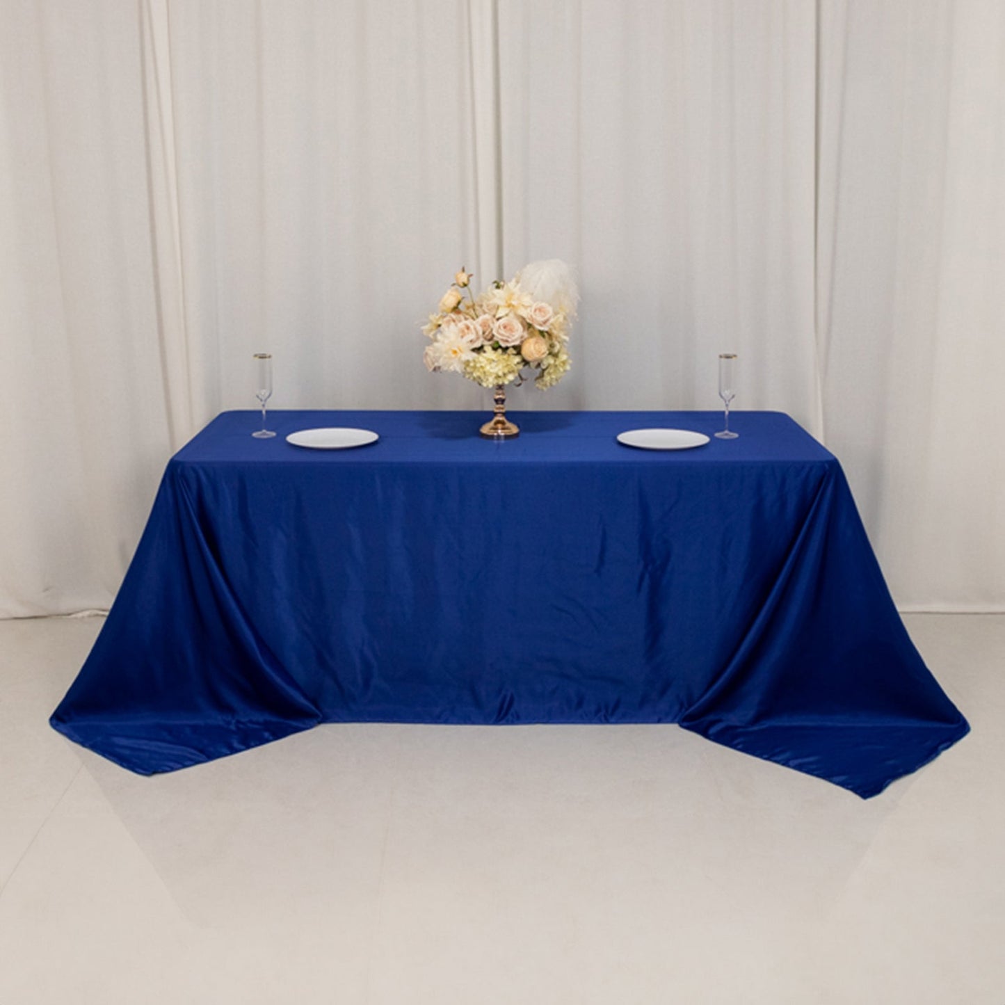 Lamour Satin 90"x132" Rectangle Tablecloth Royal Blue - Soft & Silk-Like Seamless Table Cover