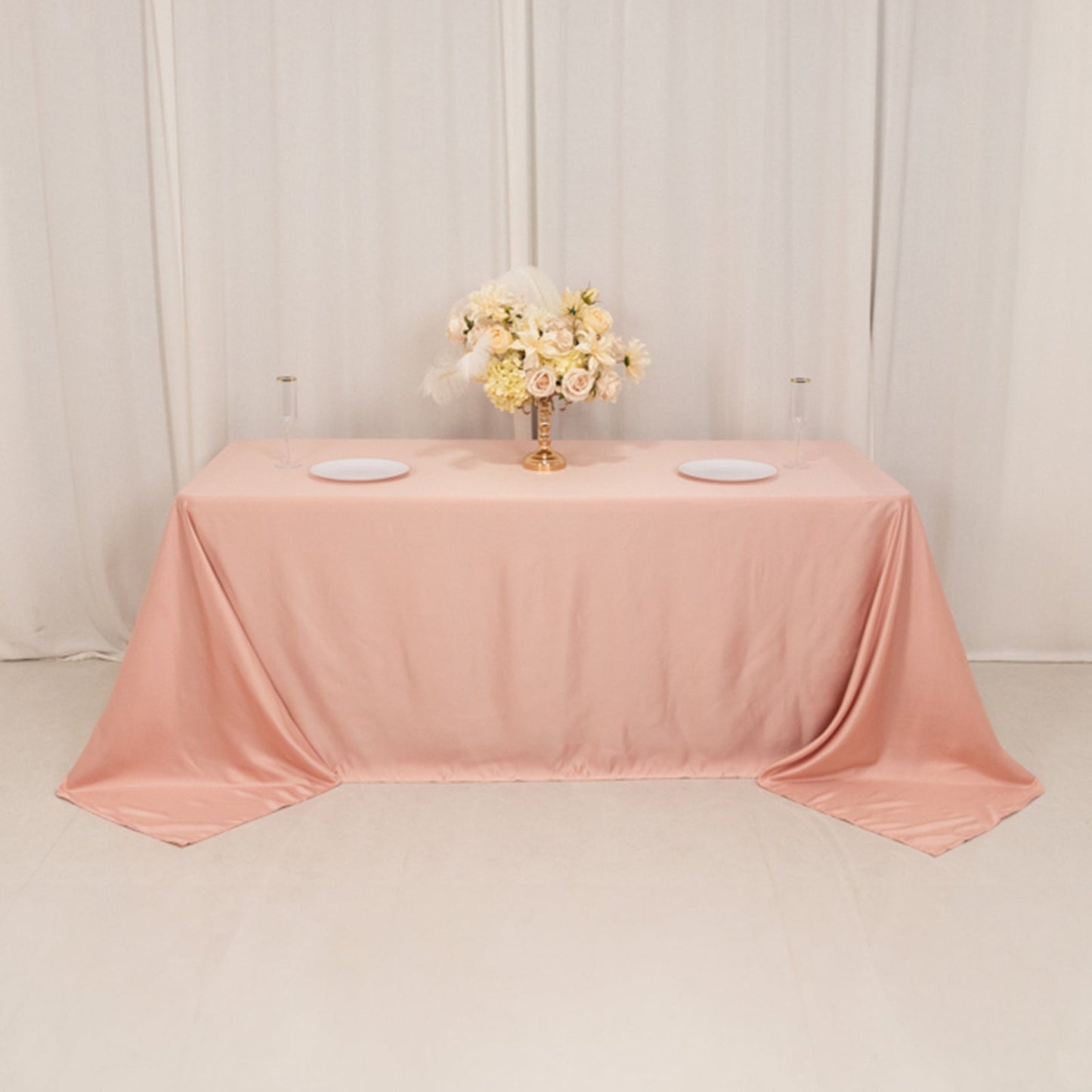 Lamour Satin 90"x132" Rectangle Tablecloth Dusty Rose - Soft & Silk-Like Seamless Table Cover