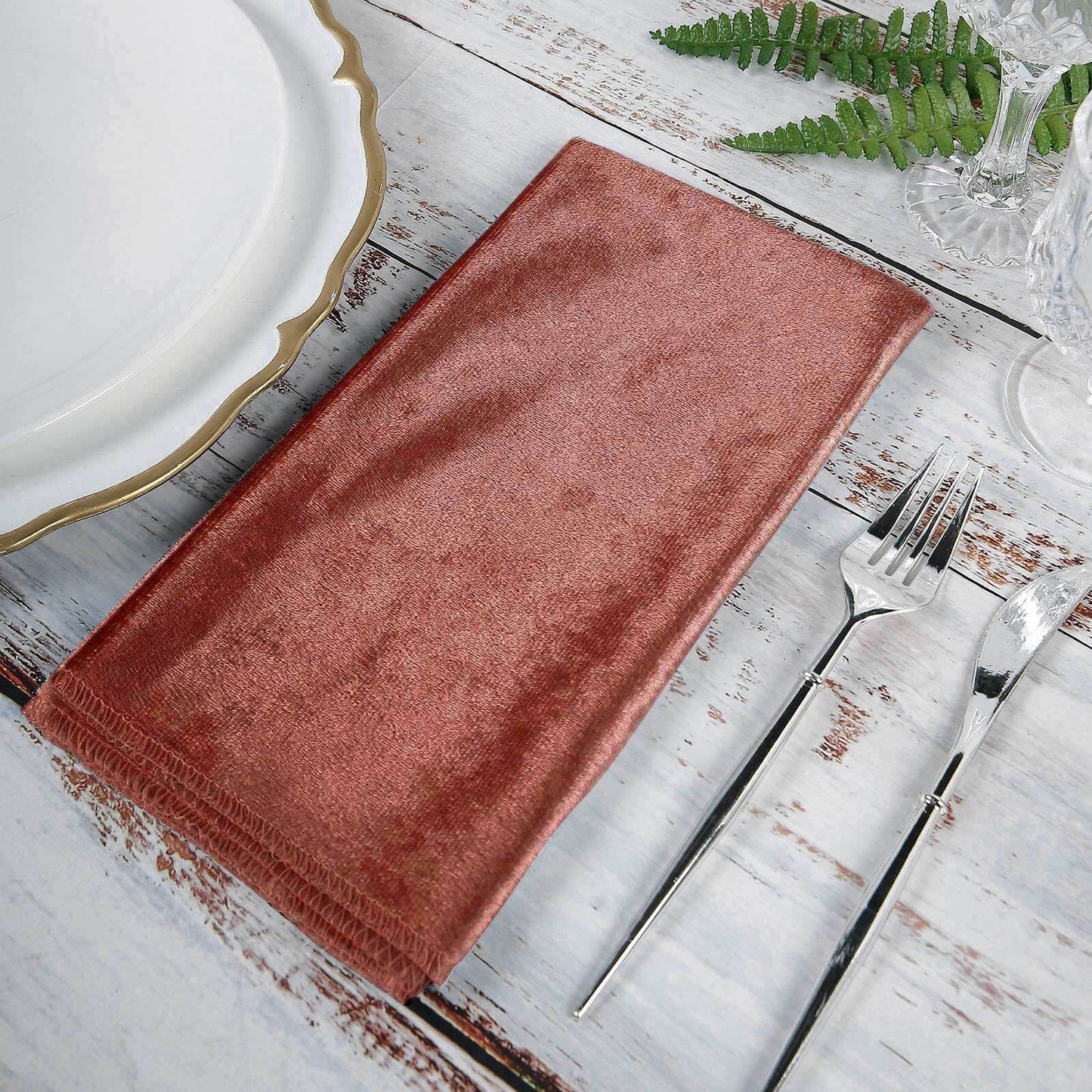 5 Pack Premium Velvet 20"x20" Napkins Terracotta (Rust) - Soft Sheen Finish Cloth Napkins