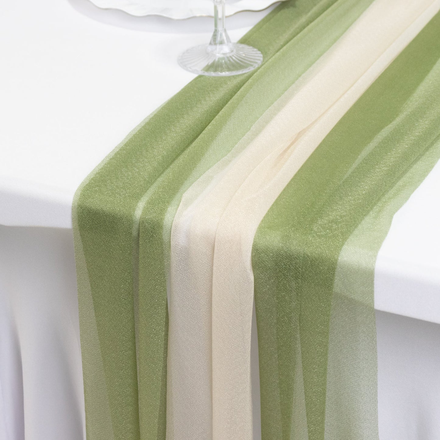 20-Pack 9ft Sheer Table Runners â€“ Dusty Sage Green/Beige Shimmer Sheer Drapes, Wrinkle-Free