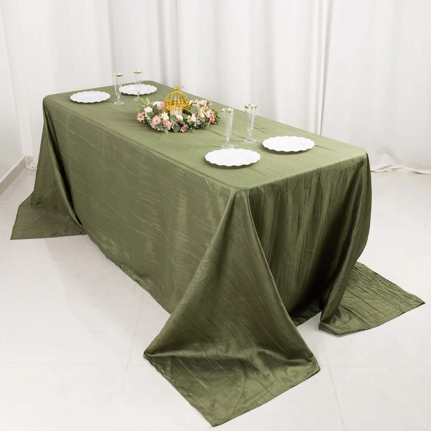 Taffeta 90"x132" Rectangle Tablecloth Dusty Sage Green - Seamless Accordion Crinkle Table Cover