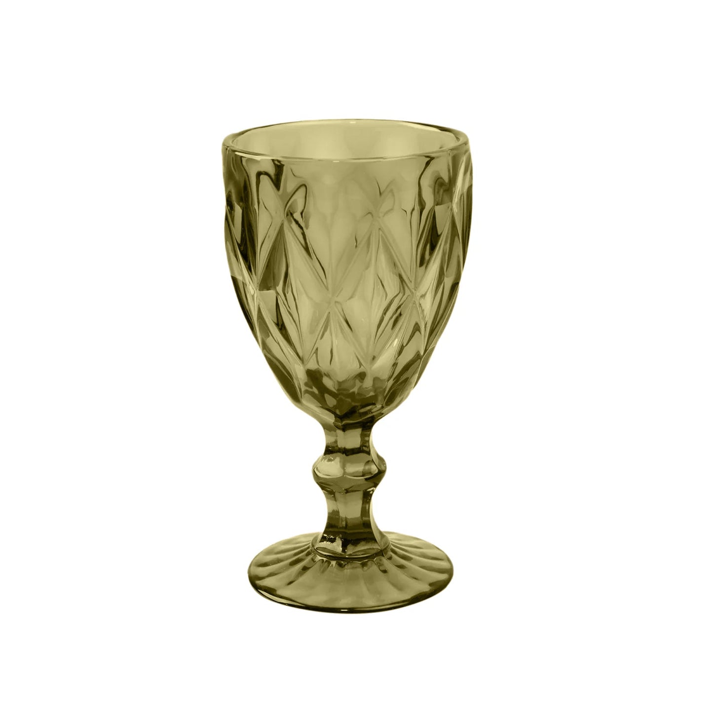 6-Pack Wine Glasses Dusty Sage Green Embossed Crystal Cut Design Stemmed - Colored Goblets for Parties & Events 12oz 7"