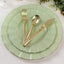 10-Pack Plastic 9" Round Dinner Plates in Sage Green Ruffled Rim with Gold Edging - Sturdy Disposable Dinnerware