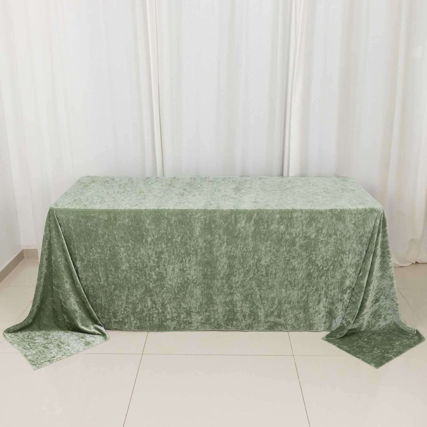 Premium Crushed Velvet 90"x132" Rectangle Tablecloth Sage Green - Reusable Soft & Seamless Table Cover