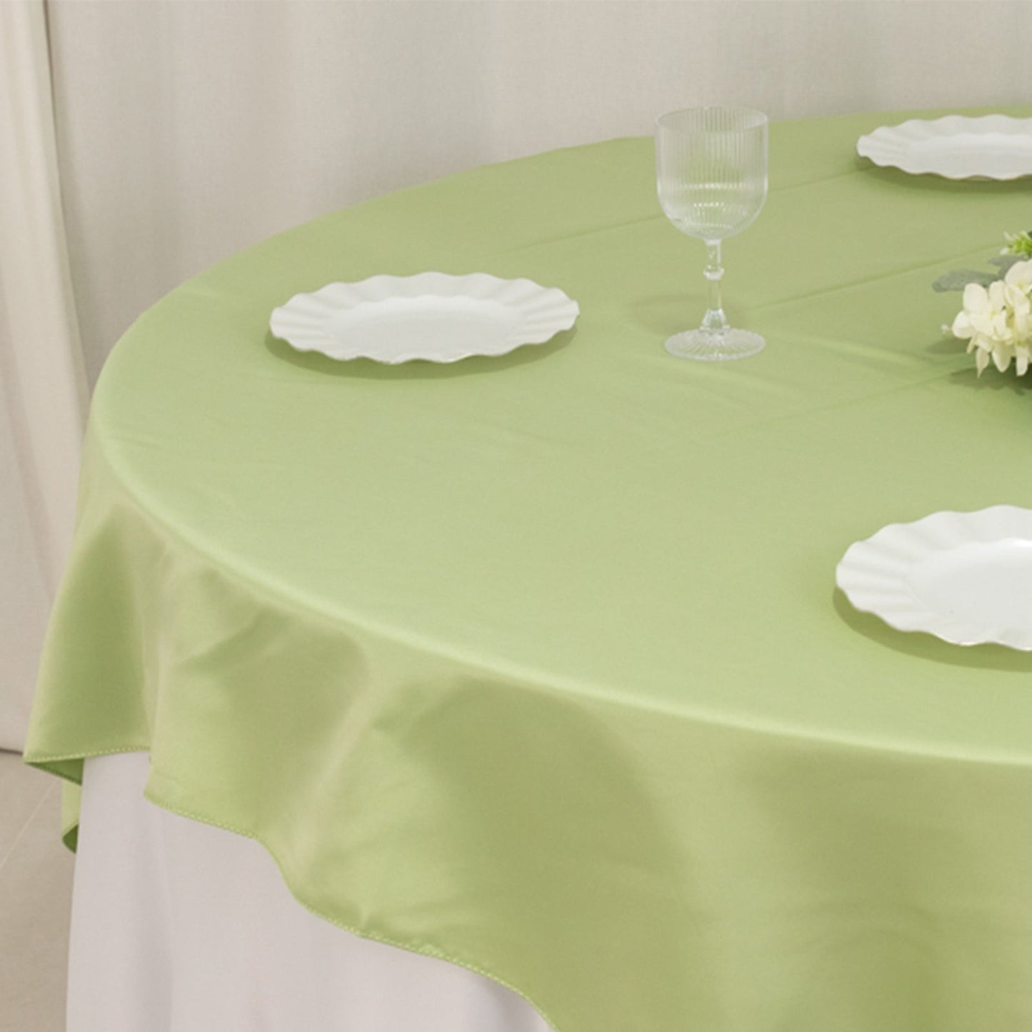 Lamour Satin 72"x72" Table Overlay Square Tablecloth Sage Green - Smooth Finish Table Topper