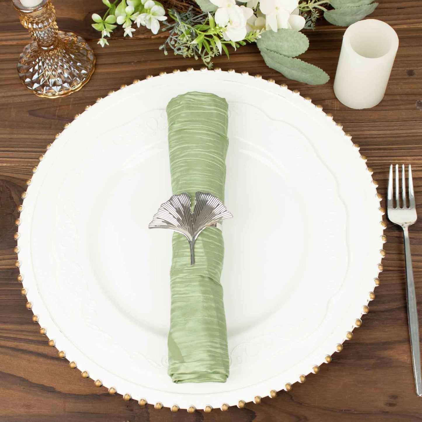 5 Pack Taffeta 20"x20" Napkins Sage Green - Accordion Crinkle Dinner Napkins