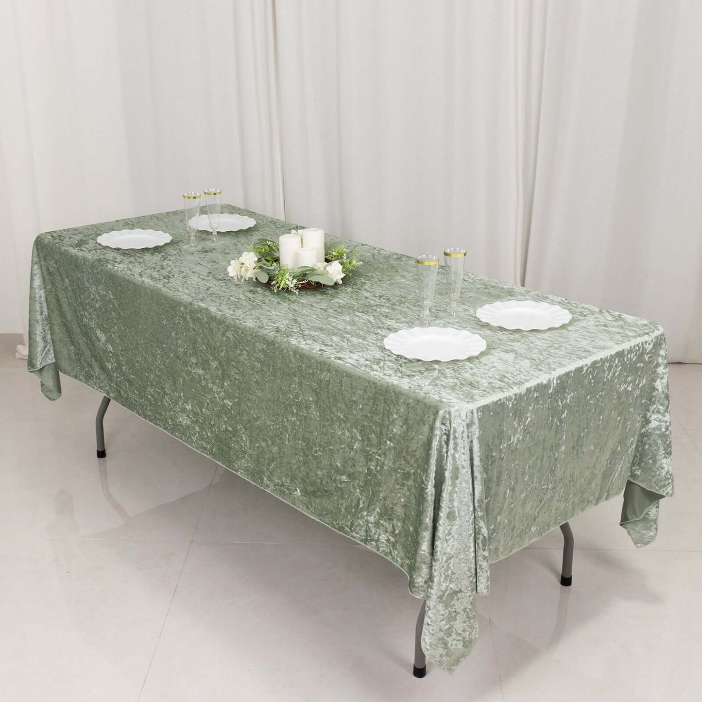 Premium Crushed Velvet 60"x102" Rectangle Tablecloth Sage Green - Reusable Soft Table Cover