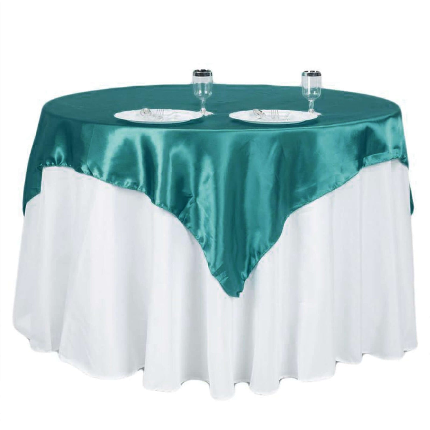 Satin 60"x60" Table Overlay Square Tablecloth Turquoise - Smooth Silky Touch Table Cover