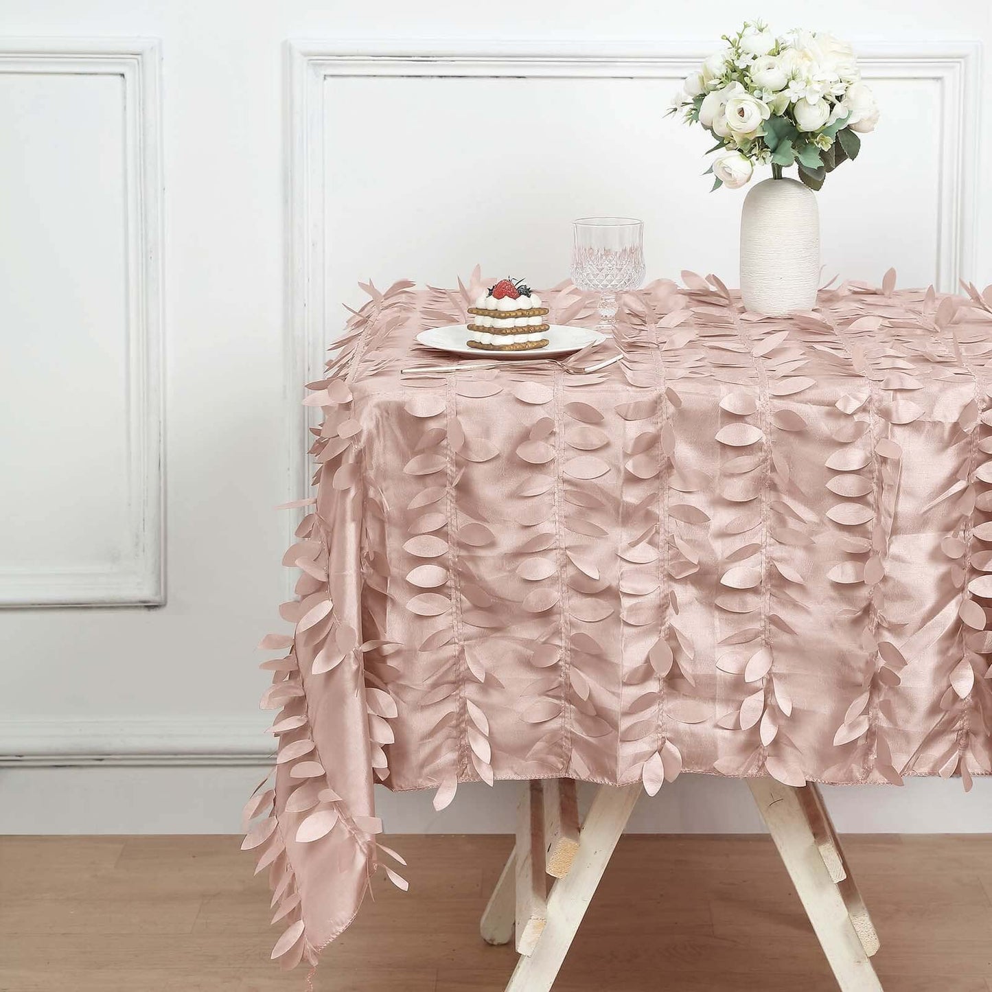 Taffeta 54"x54" Table Overlay Square Tablecloth Dusty Rose 3D Leaf Petal Table Cover
