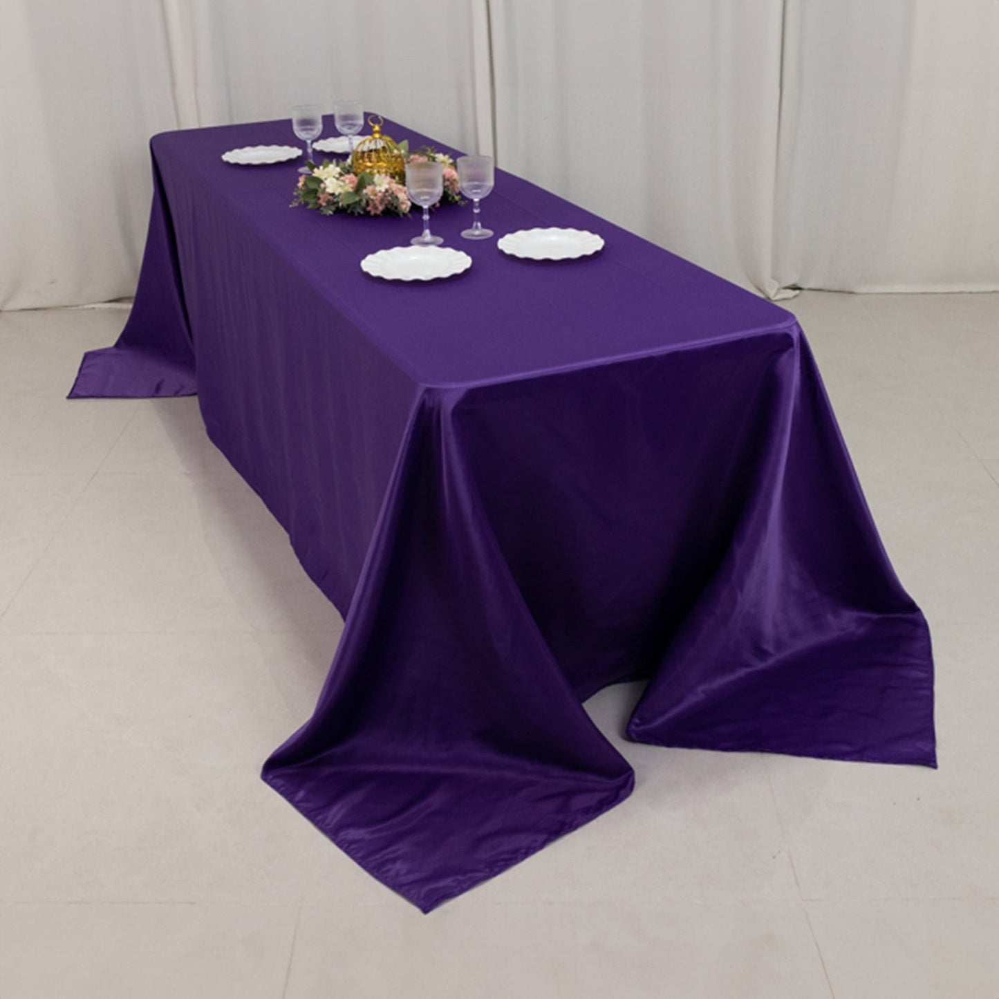 Lamour Satin 90"x156" Rectangle Tablecloth Purple - Luxurious, Soft Seamless Table Cover