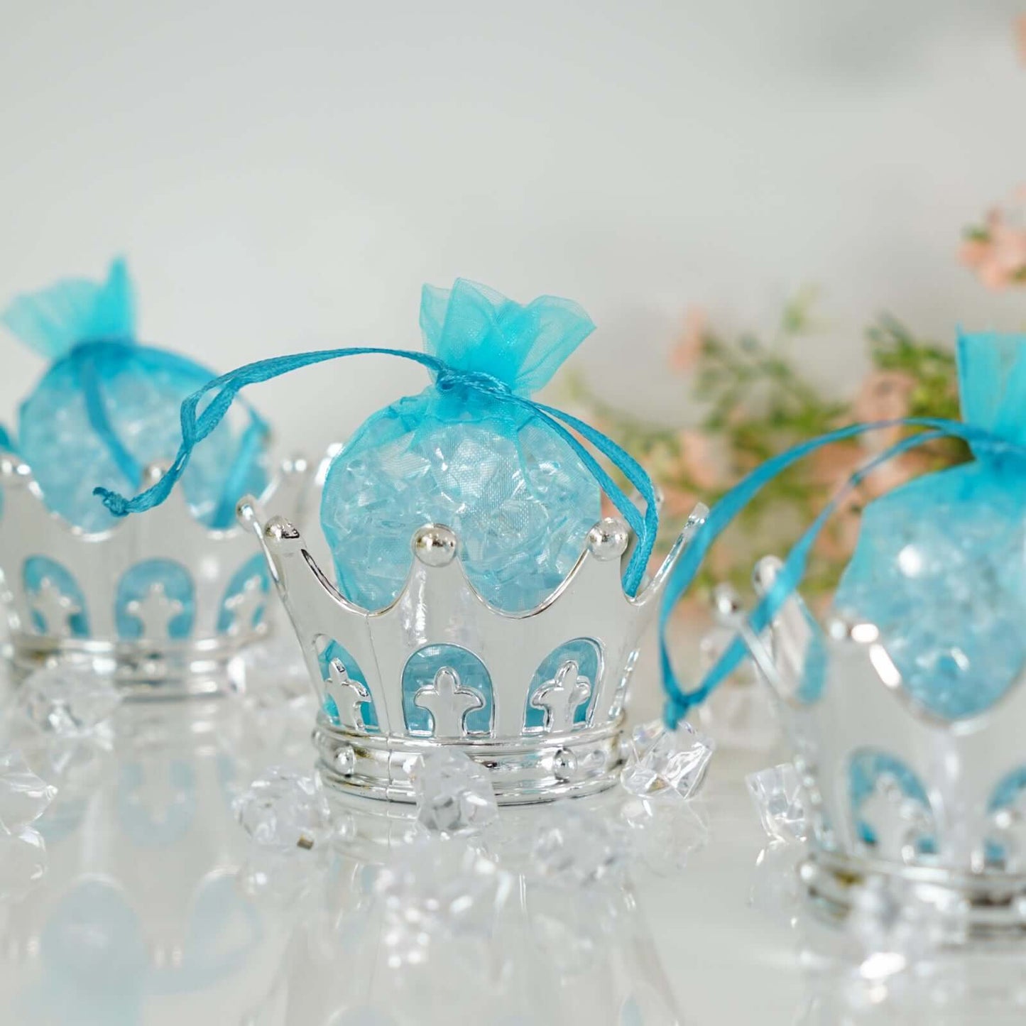 12-Pack Fillable Mini Crown Candy Container Silver - Regal Baby Shower Candy Treat Favor Containers 3"