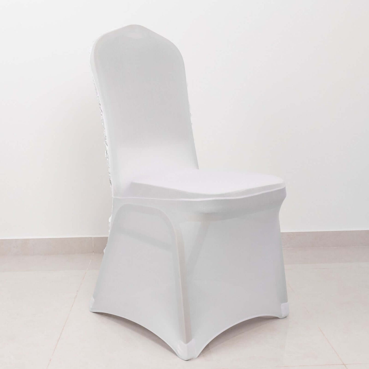 Satin Rosette Chair Cover for Banquet Chairs White - Stylish Stretch Fitted Slip-On Design for Sophisticated Gatherings