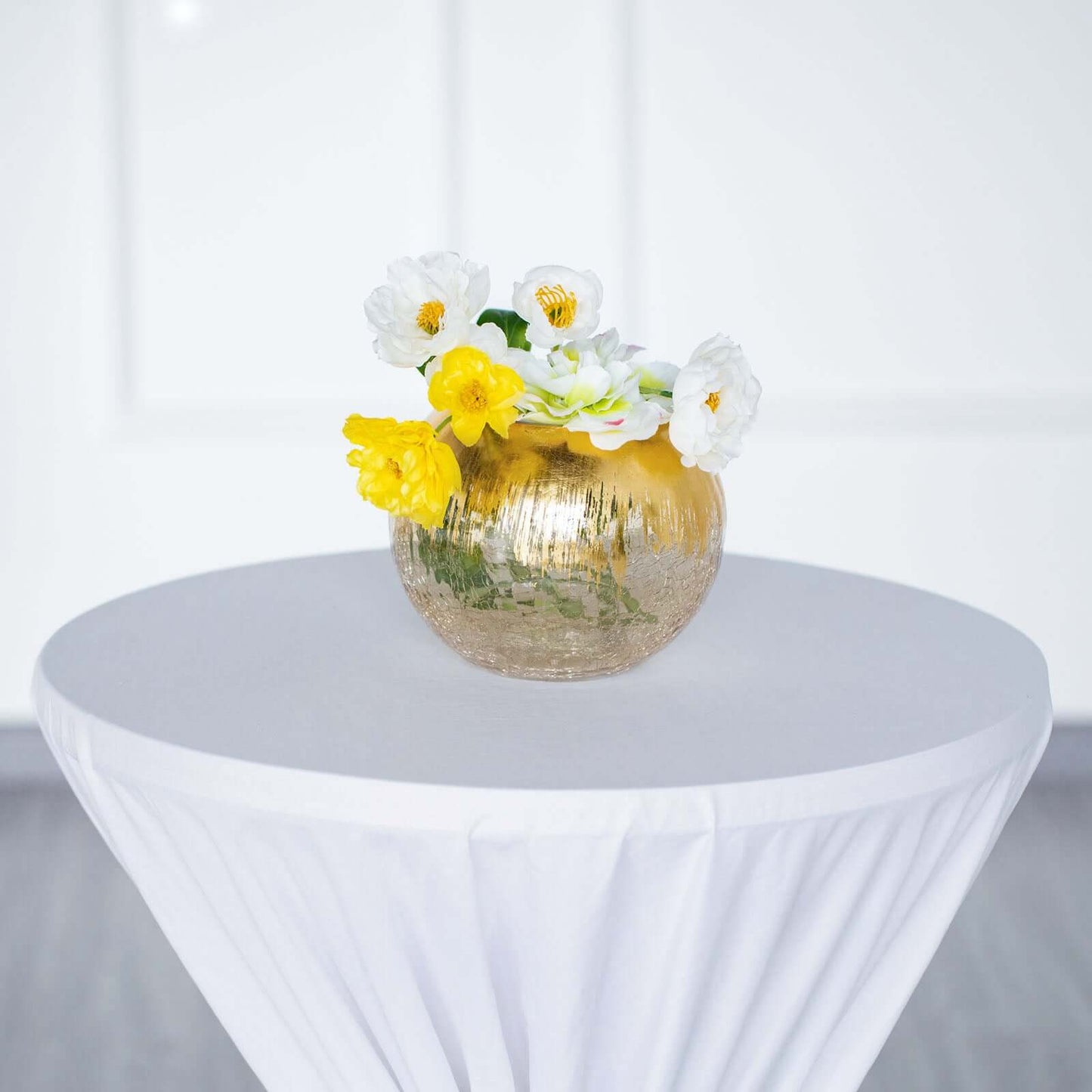 Glass Flower Vase Gold Foiled Crackle Bubble - Decorative Floral Centerpiece for Tables 6"