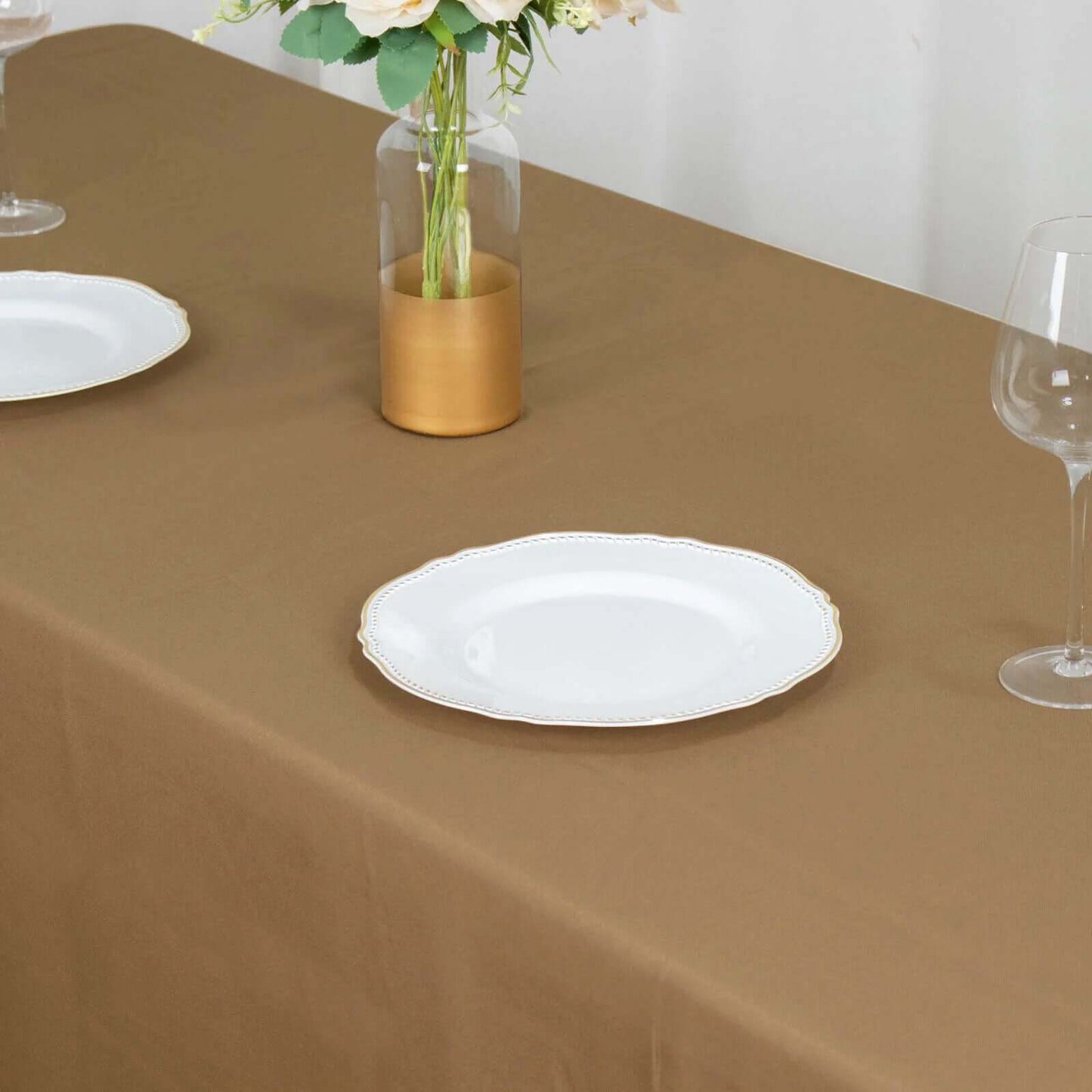 Polyester 90"x156" Rectangle Tablecloth Taupe - Seamless Wrinkle-Resistant Table Cover