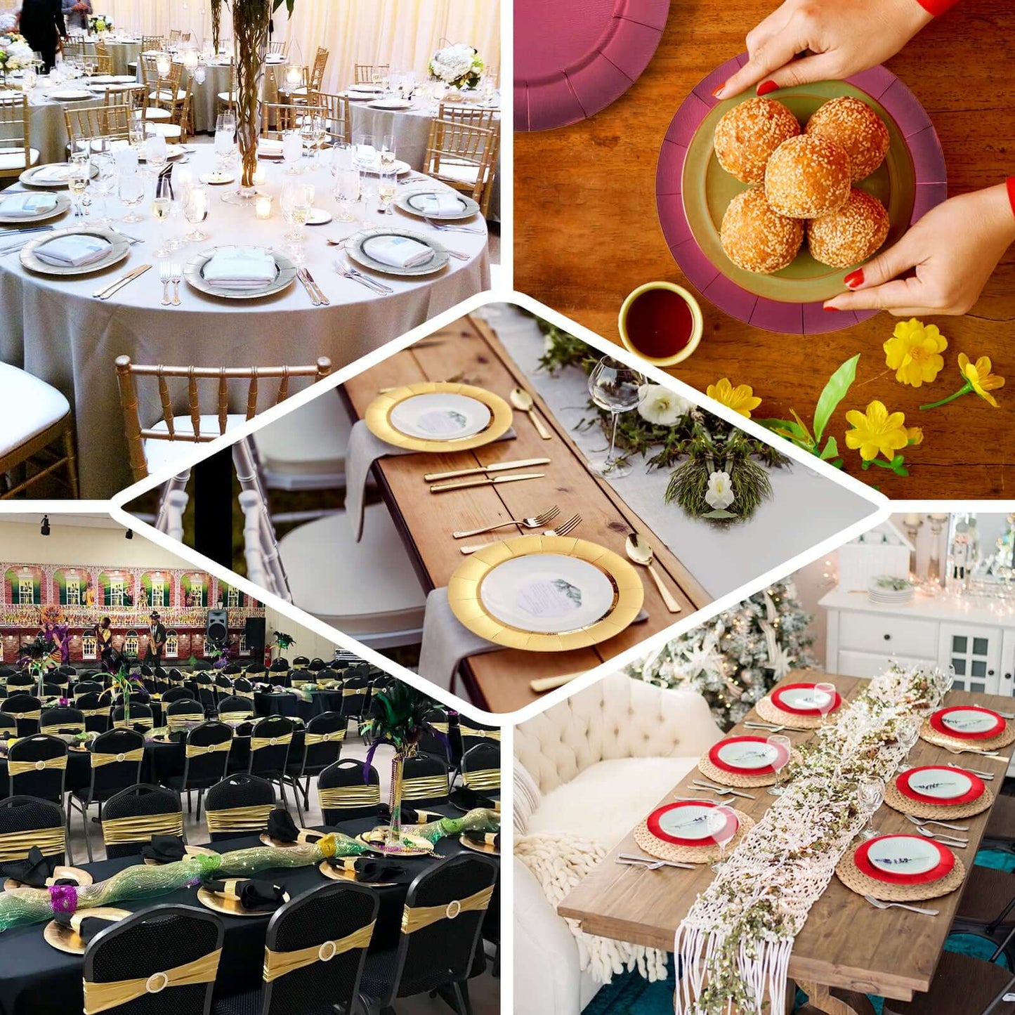 10-Pack Disposable Round Charger Plates in Silver with Leathery Texture - Durable 1100GSM Cardboard Placemats 13"