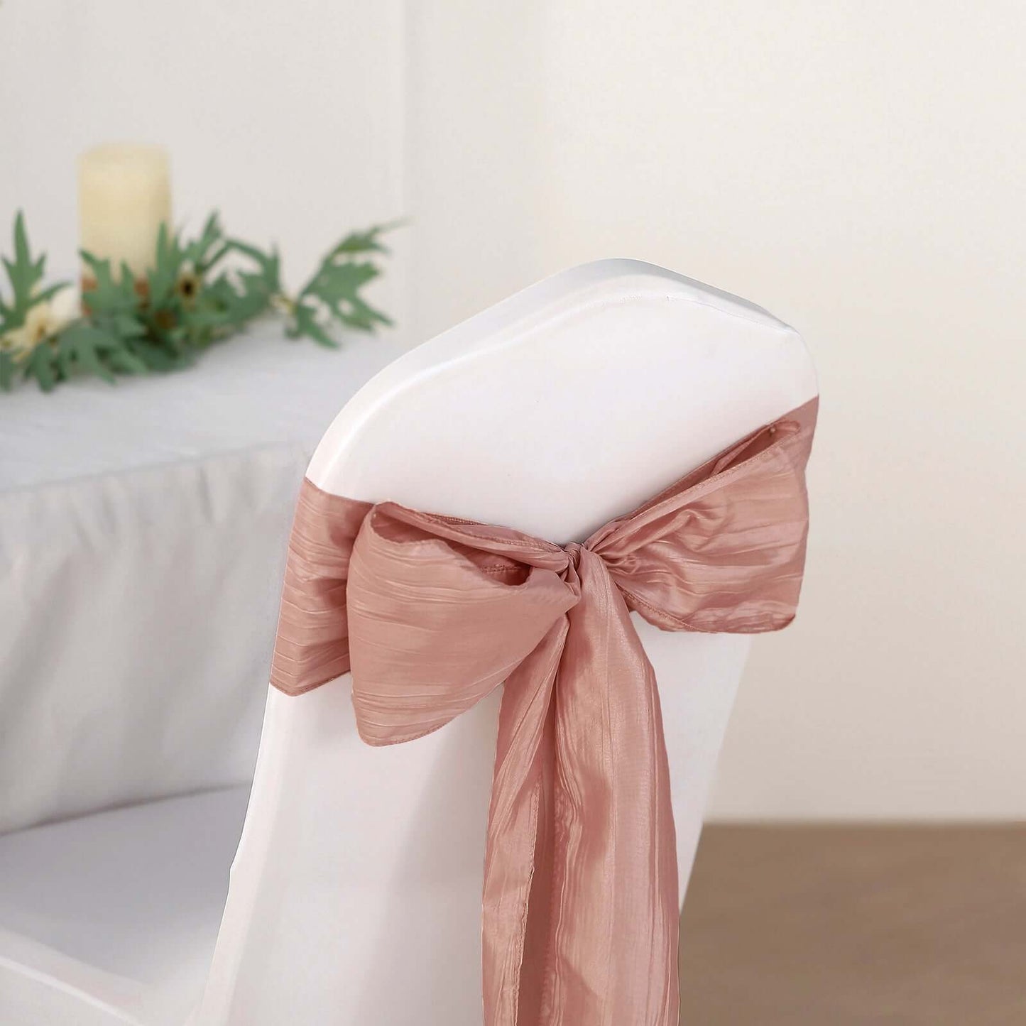 5 Pack Taffeta 6"x106" Chair Sashes Dusty Rose Accordion Crinkle Texture - Stylish Decor for Weddings & Gatherings
