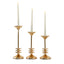 Set of 3 Taper Candlestick Holders Gold Metal with 3 Disk Pedestal Design - Decorative Centerpieces 9", 11", 13"