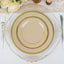 10-Pack Plastic 7" Round Appetizer Plates in Taupe with Gold Rim - Sleek Disposable Salad Plates for Banquets & Special Occasions