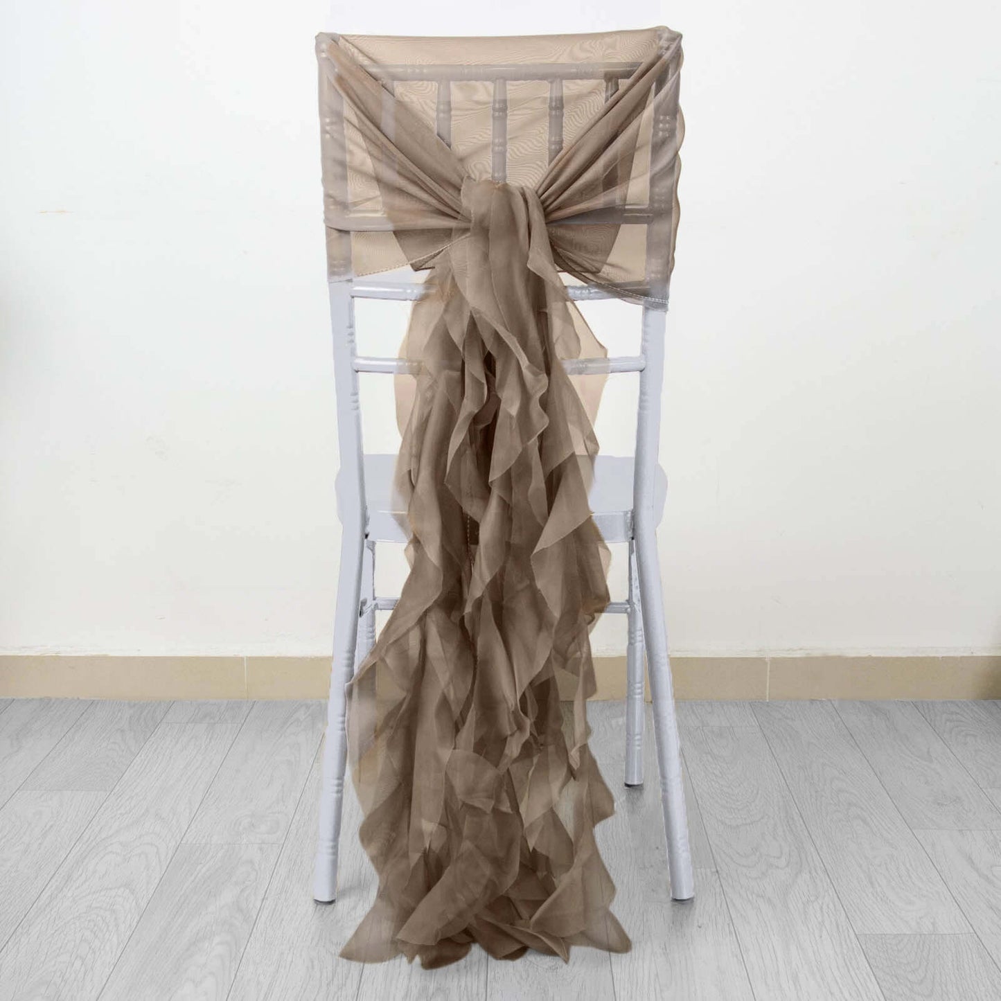Chiffon Chair Sash with Curly Design Taupe - Stylish Chair Decorations