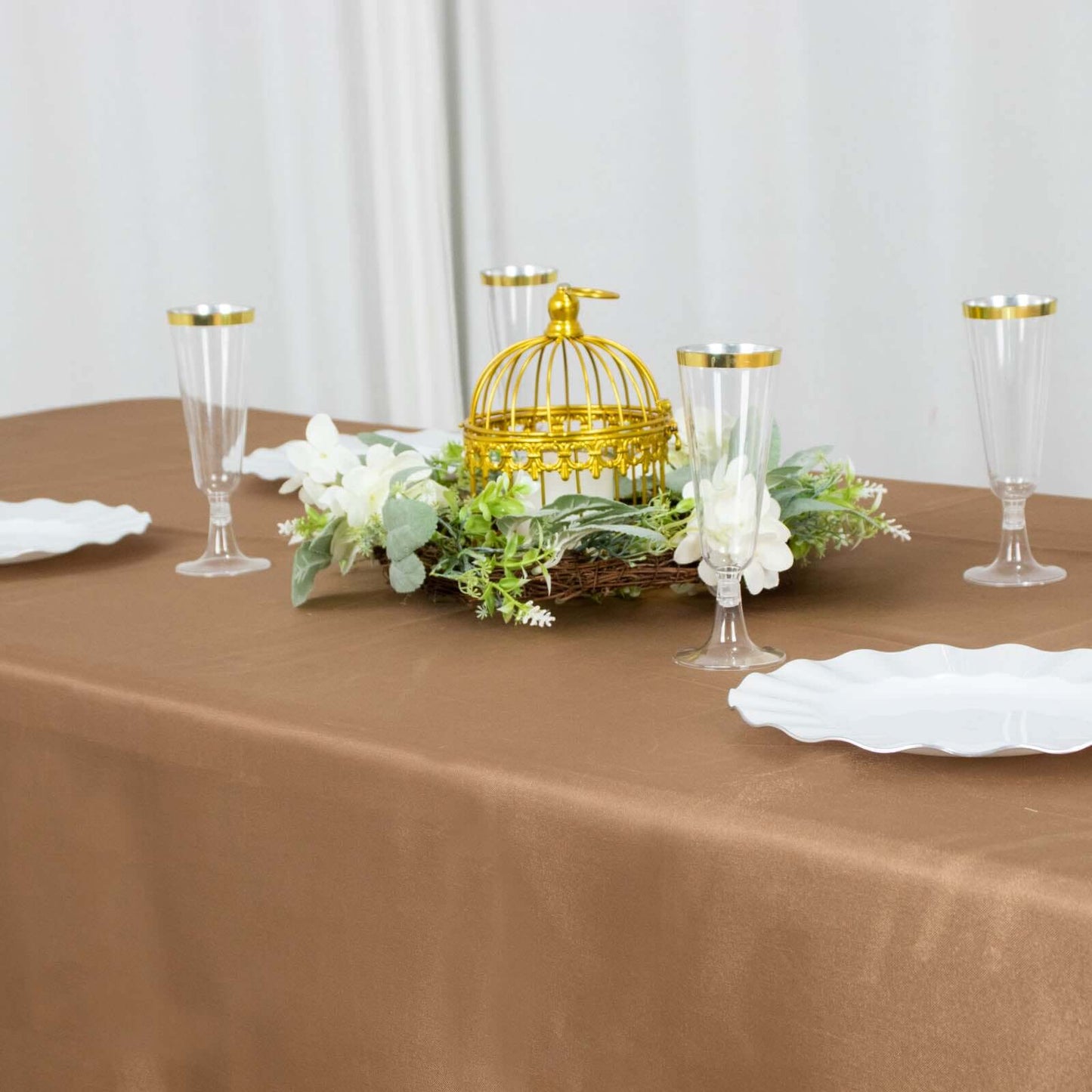 Satin Rectangular 90"x132" Tablecloth Taupe - Seamless Table Cover