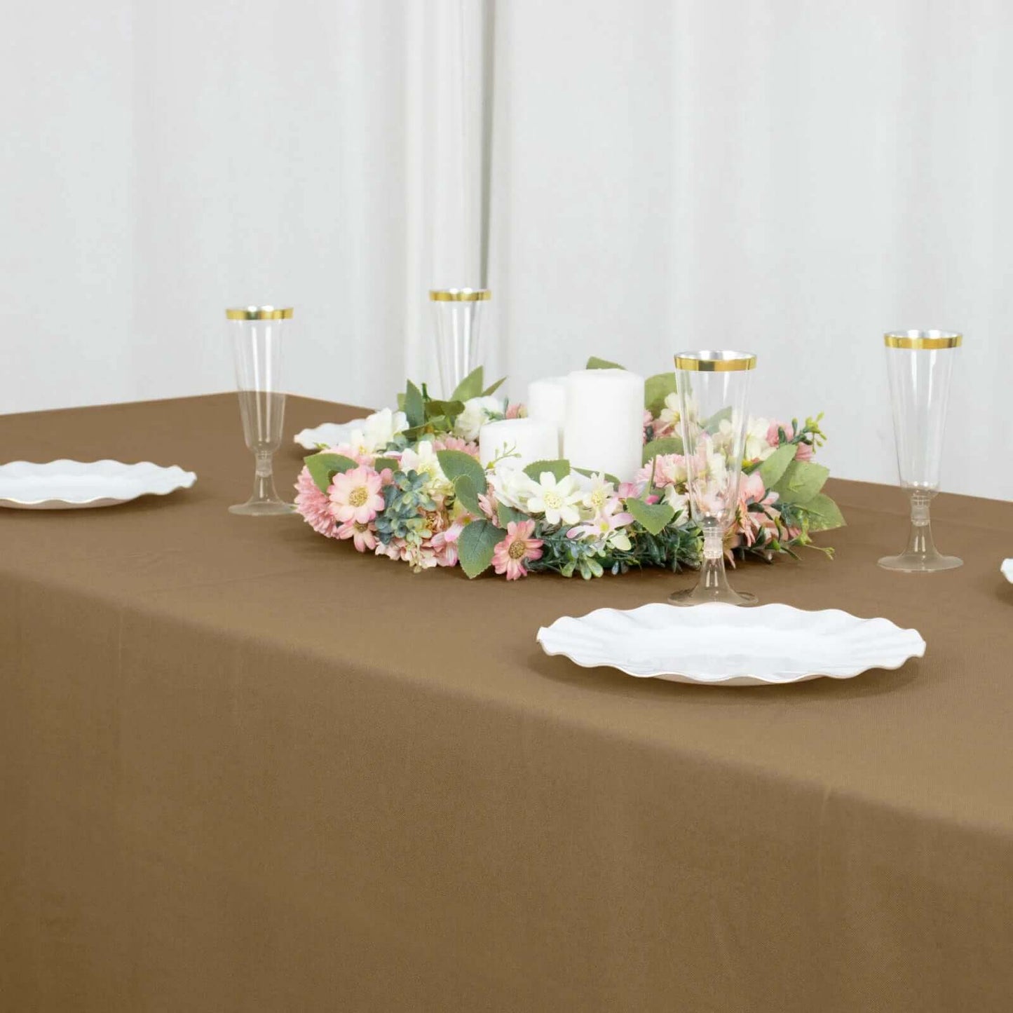 Polyester 90"x132" Rectangle Tablecloth Taupe - Seamless Wrinkle-Resistant Table Cover