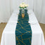 Polyester 9ft Table Runner Peacock Teal with Gold Foil Modern Geometric Accent