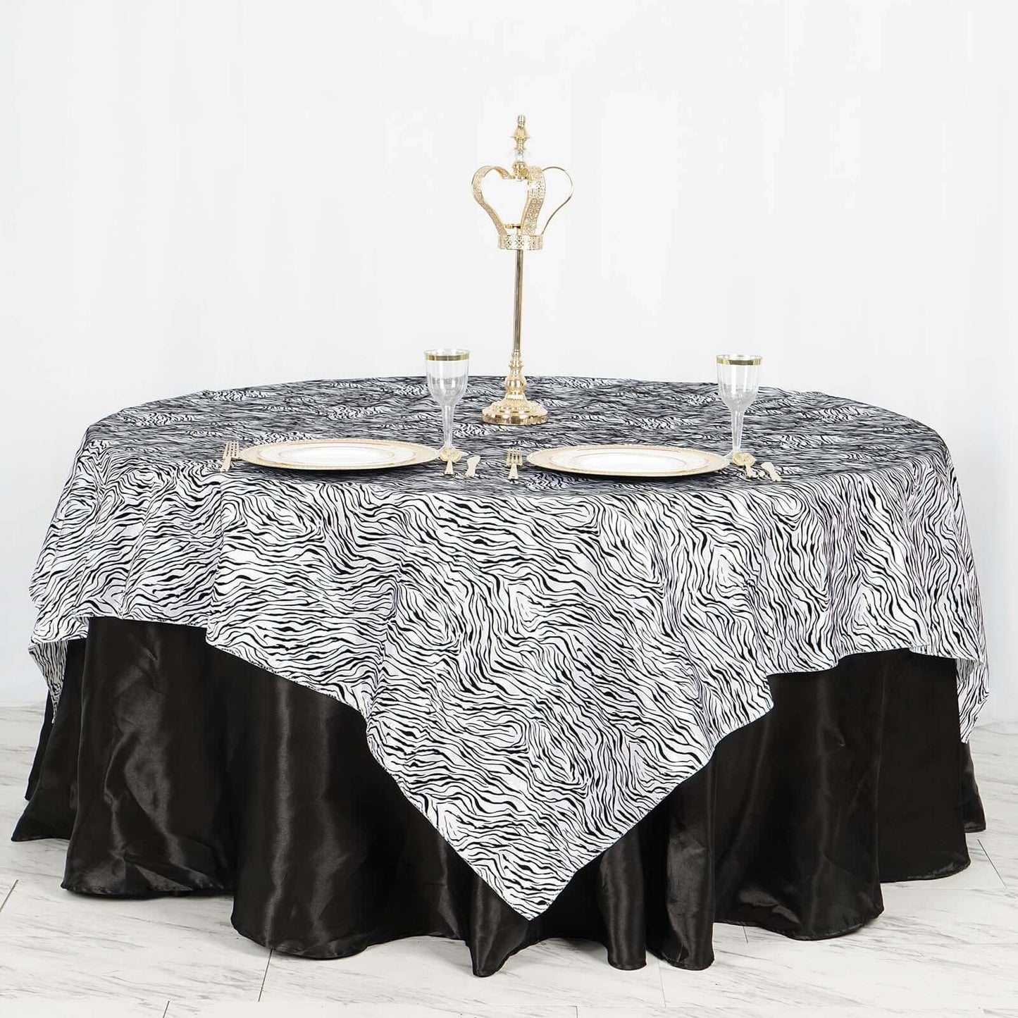 Taffeta 90"x90" Table Overlay Black and White - Tiger Print Table Topper for Jungle Theme