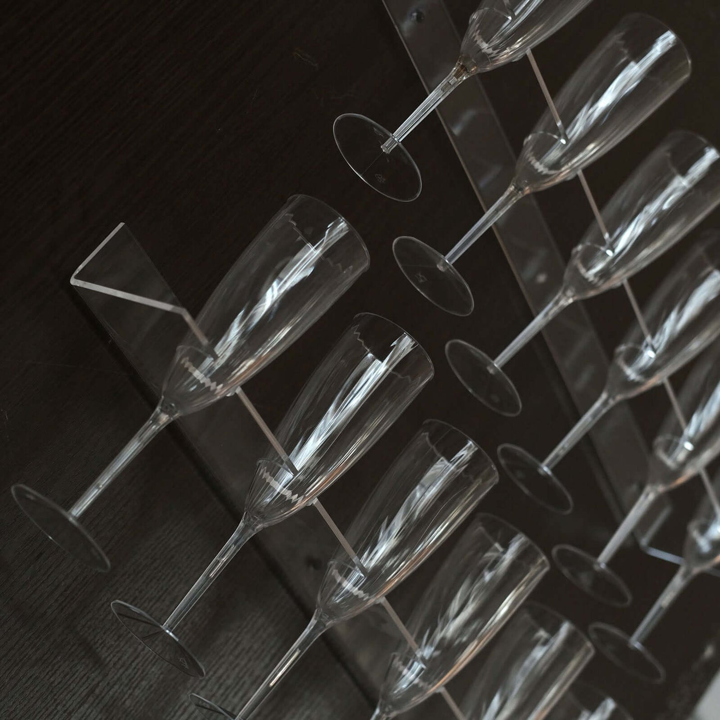 2-Pack Floating Wine Glass Holder Rack Clear Acrylic Holds 12, Wall Mounted Champagne Flute Stemware Hanging Shelves for Events & Home Bar 21"