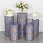 Set of 5 Royal Blue Wave Mesh Cylinder Pedestal Stand Covers with Embroidered Sequins, Pillar Prop Covers - 160 GSM