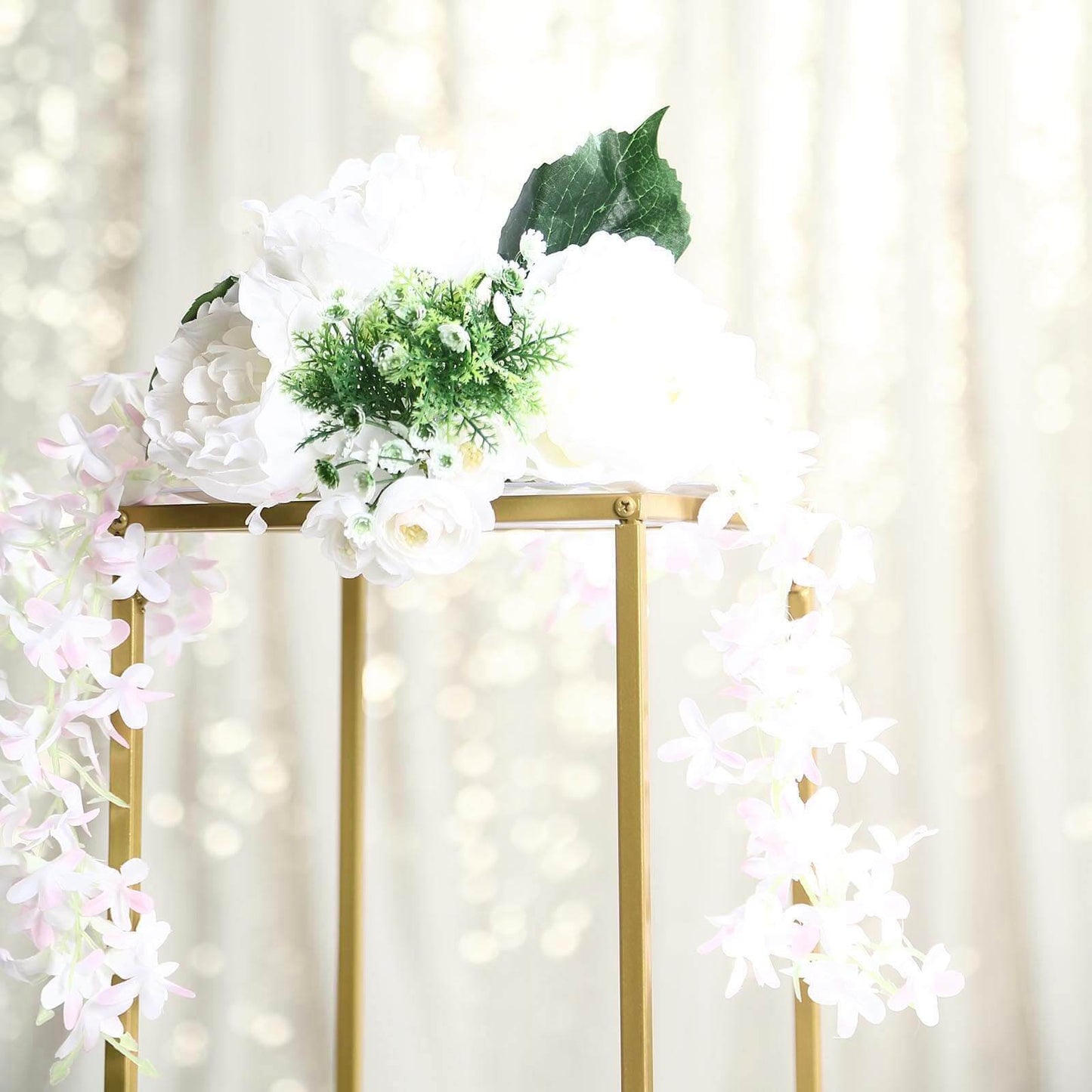 2-Pack Wedding Flower Stand Gold Metal Geometric Column Frame Rectangular - Versatile Floral Pedestal for Sophisticated Arrangements 16"