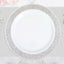 10-Pack Plastic Dinner Plates White with Fancy Silver Lace Rim - Stylish Disposable Plates for Events 10"