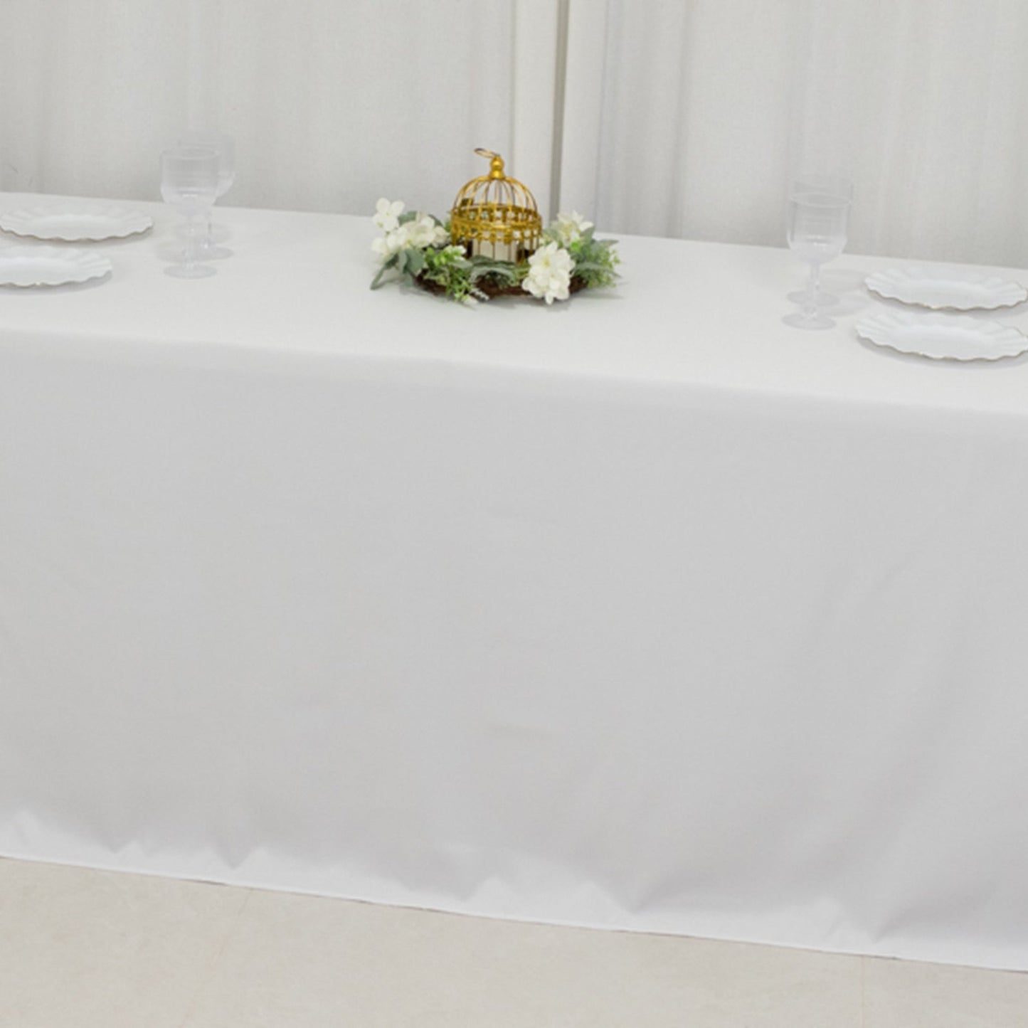 Fire Retardant Premium Polyester 90"x156" Rectangular Tablecloth White - Stylish High-Performance Seamless Table Cover for Large Gatherings