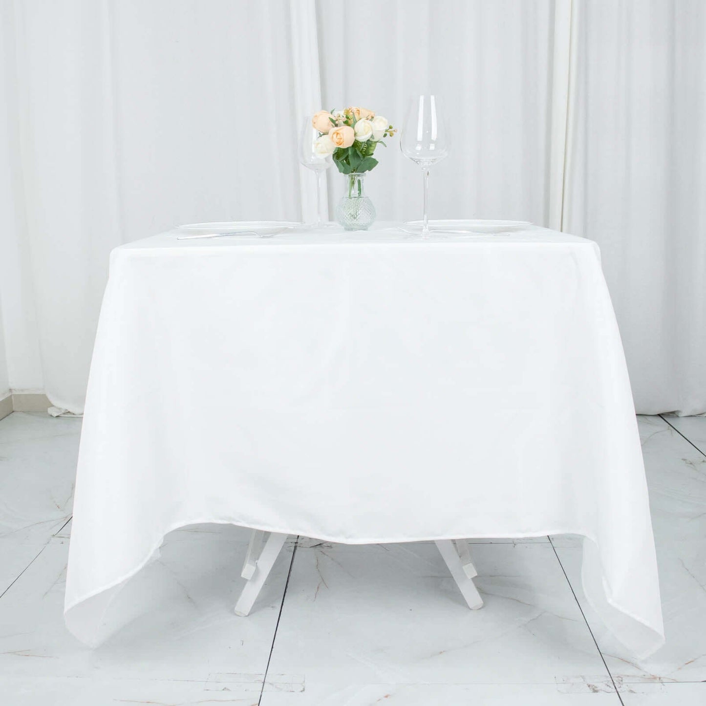 Premium Polyester Square Tablecloth 70"x70" White 220GSM Wrinkle-Resistant Table Cover for Stylish Gatherings