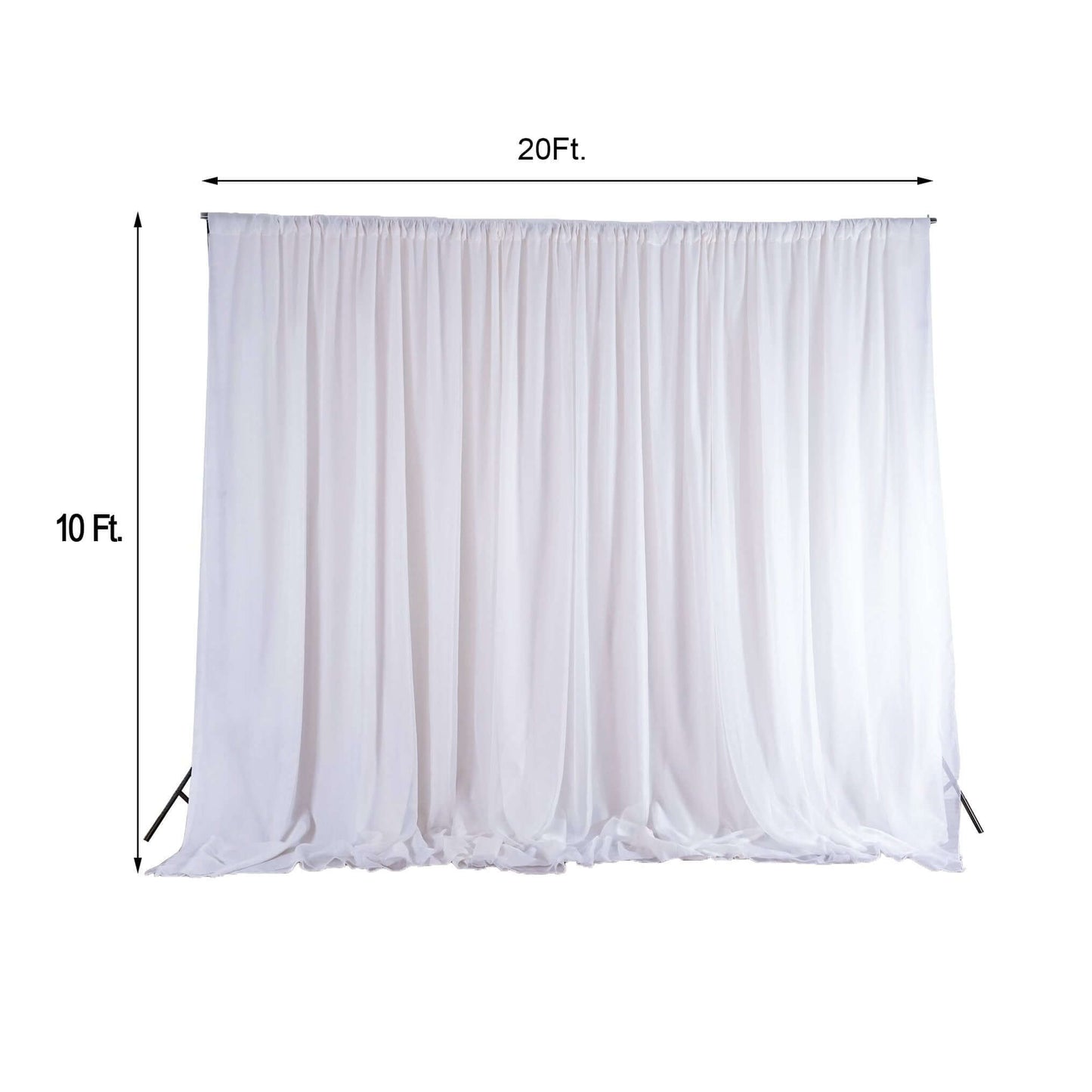 White Chiffon Polyester Event Curtain Drapes, Dual Layer Divider Backdrop Event Panels with Rod Pockets - 20ftx10ft