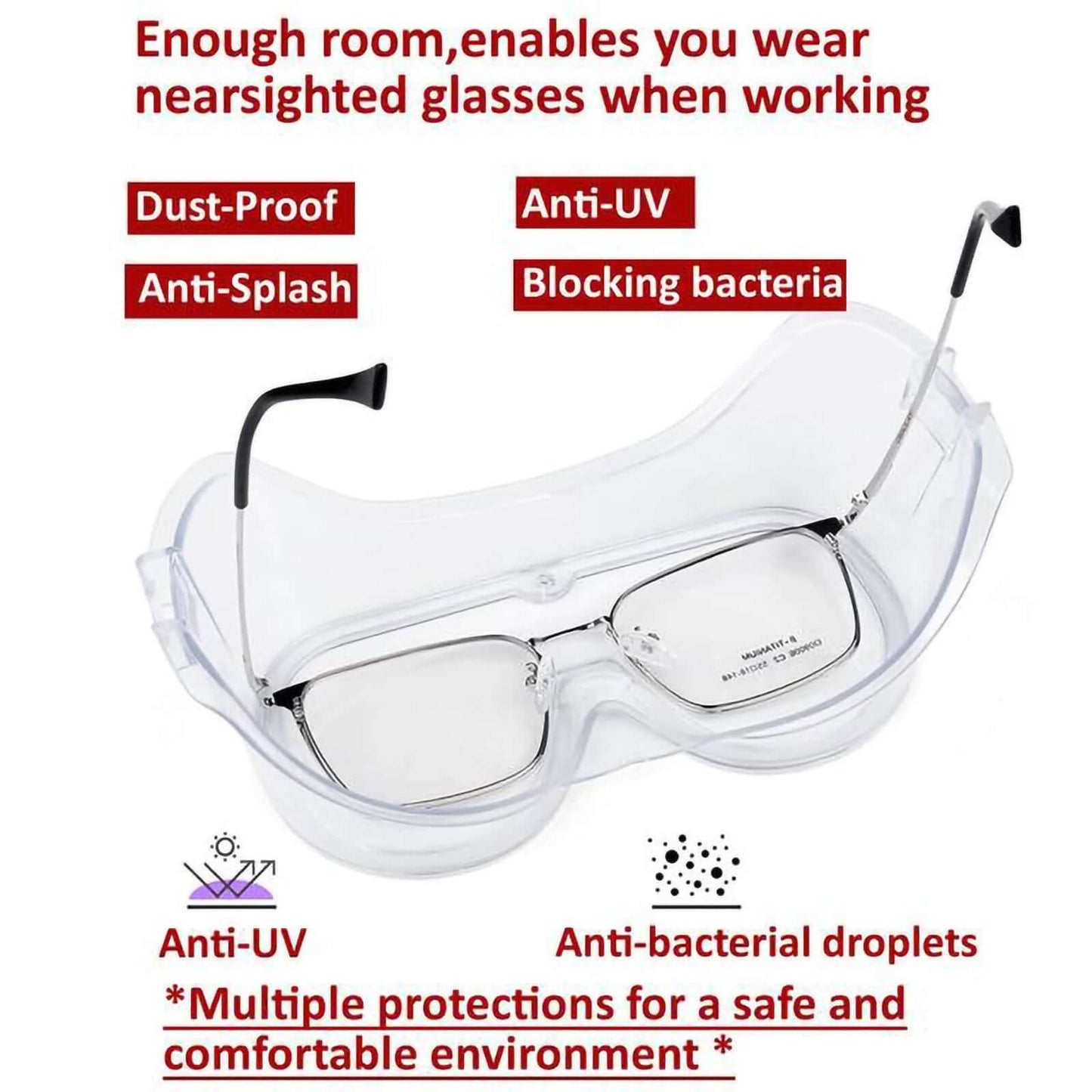 Adjustable Protective Goggles, Safety Eyewear With Anti Fog Coating and Air Vents