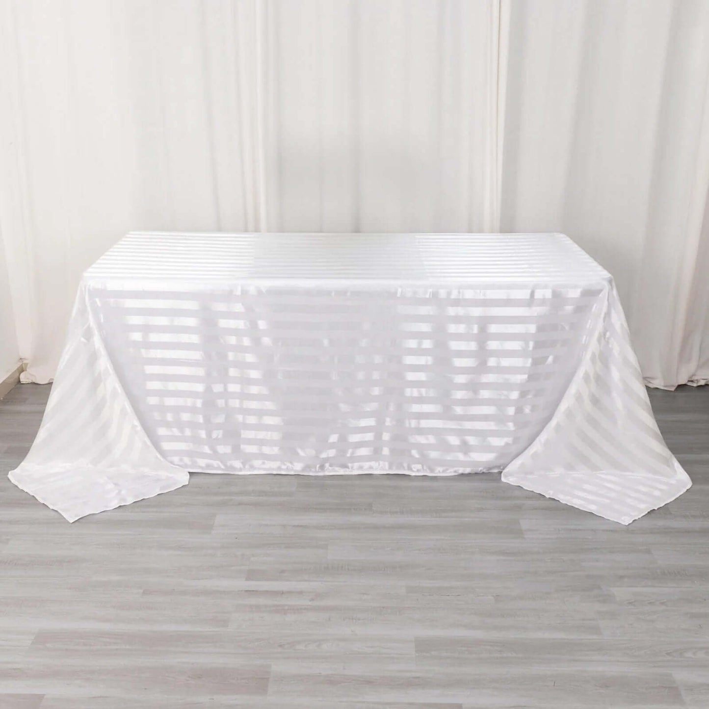 Satin Striped 90"x132" Rectangular Tablecloth White - Seamless Silky Smooth Wedding Decor