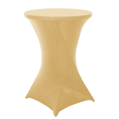 Spandex 30" Round Cocktail Table Cover Champagne - Easy to Maintain Stretch Fitted Highboy Tablecloth