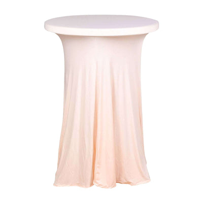 Spandex 30" Round Cocktail Table Cover Skirt Blush With Natural Wavy Drapes
