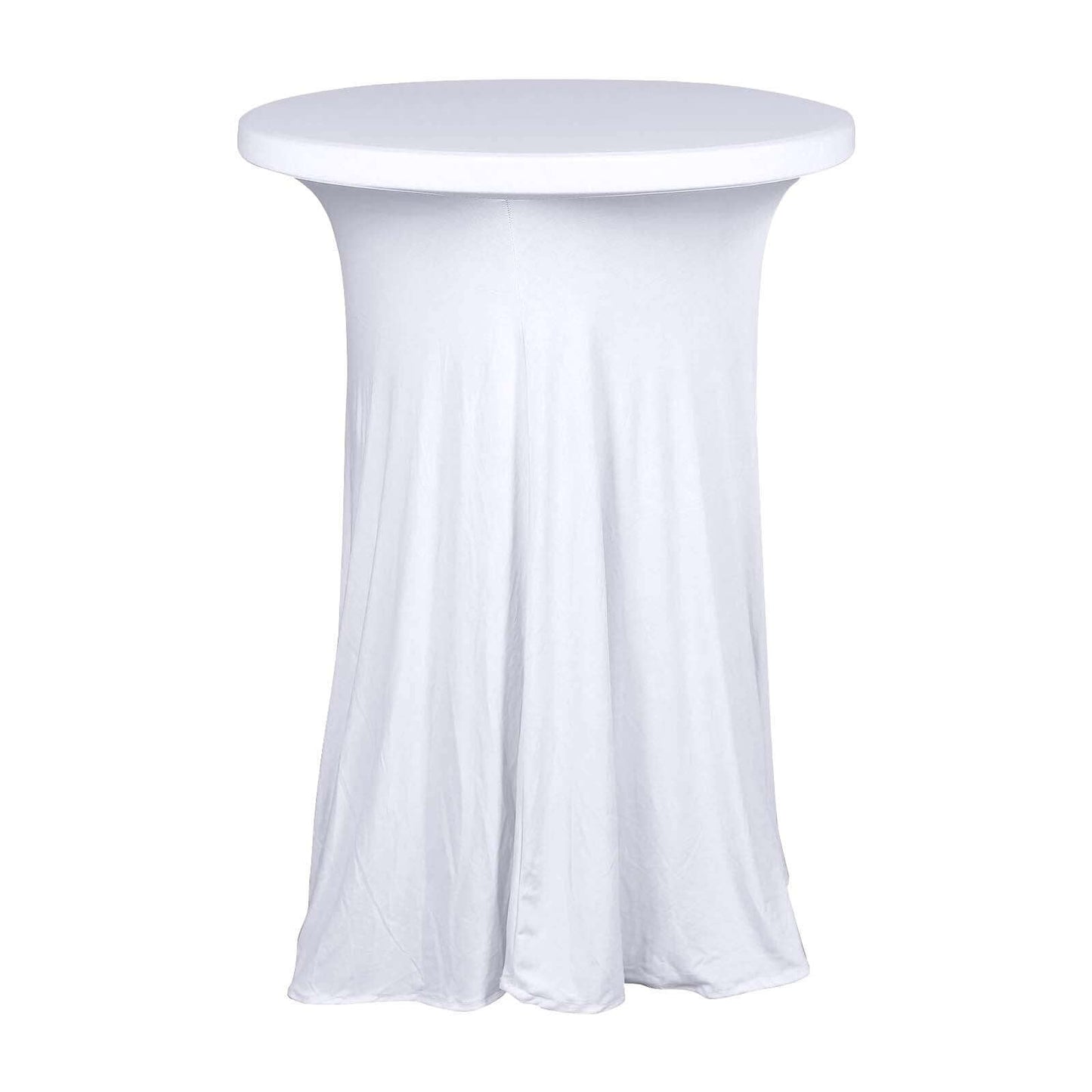 Spandex 30" Round Cocktail Table Cover Skirt White With Natural Wavy Drapes