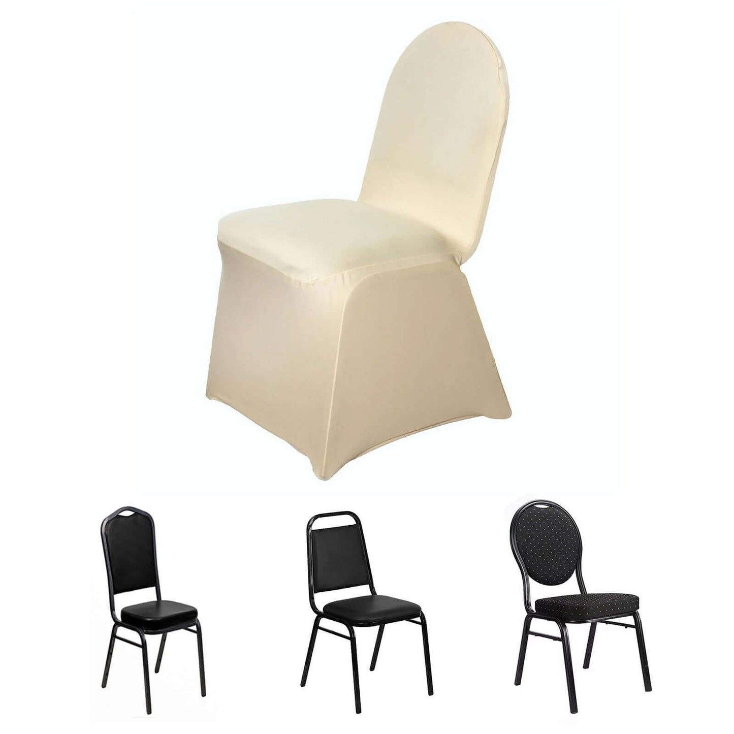 Spandex Chair Cover for Banquet Chairs Champagne - Stretch 160GSM Fabric with Slip-On Slipcover