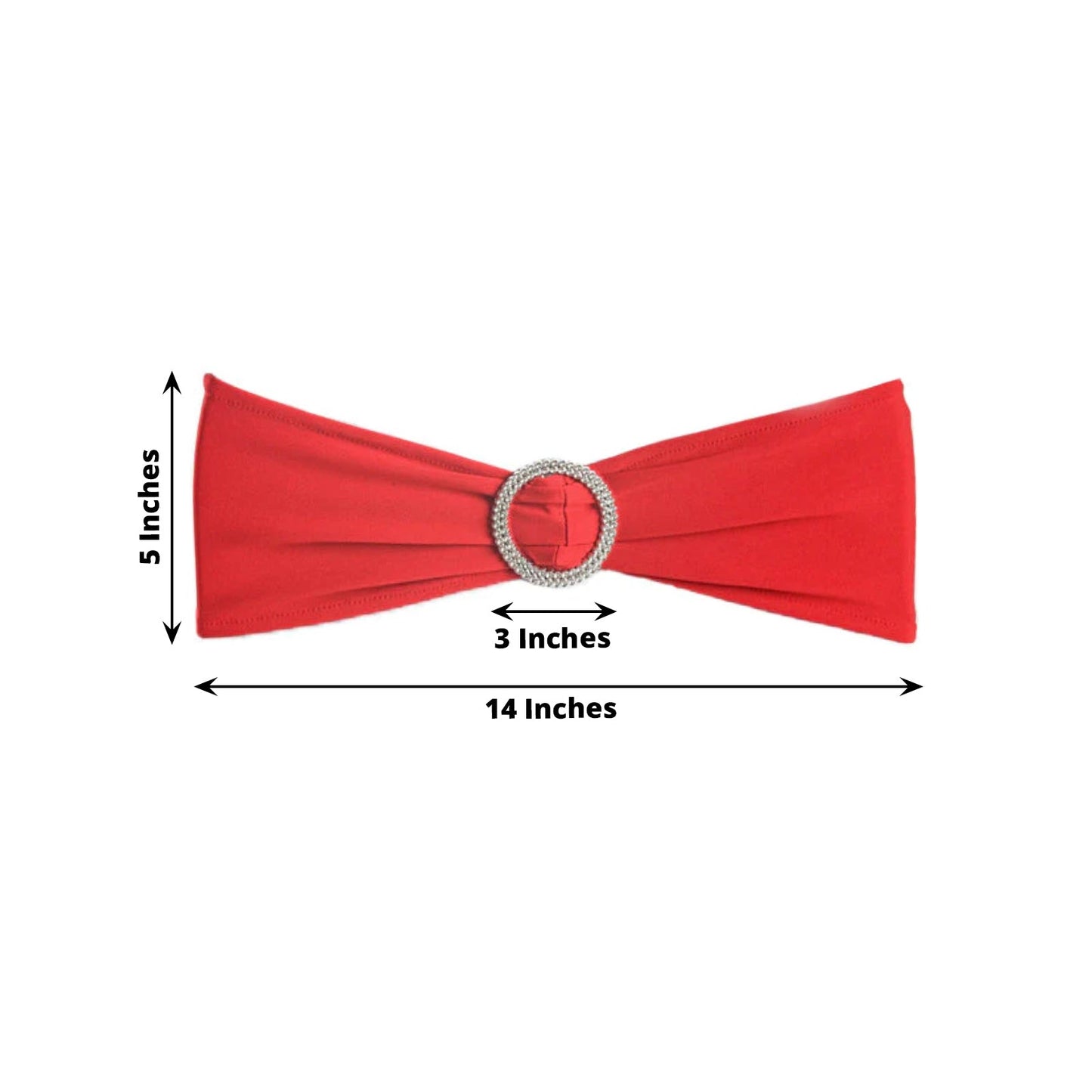 5 Pack Stretch Spandex Chair Sashes Red - Reusable Chair Bands with Silver Diamond Ring Slide Buckle 5"x14"