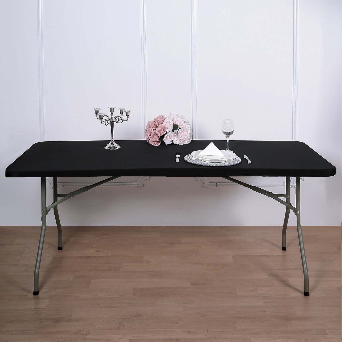 Stretch Spandex 72"x30" Rectangle Tablecloth Top Cover Black - Durable Fitted Table Topper Cap