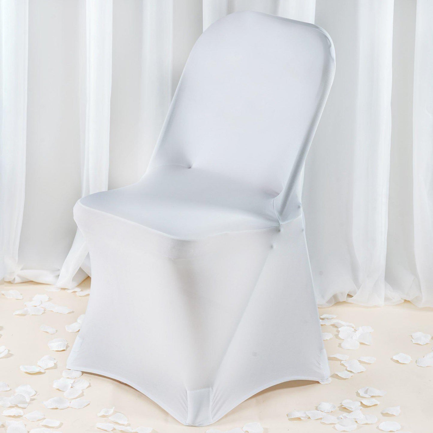 Premium Spandex Chair Cover with Foot Pockets for Folding Chairs White - Stretch Fitted 220GSM Fabric for Weddings & Gatherings