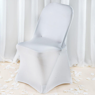Premium Spandex Chair Cover with Foot Pockets for Folding Chairs White - Stretch Fitted 220GSM Fabric for Weddings & Gatherings