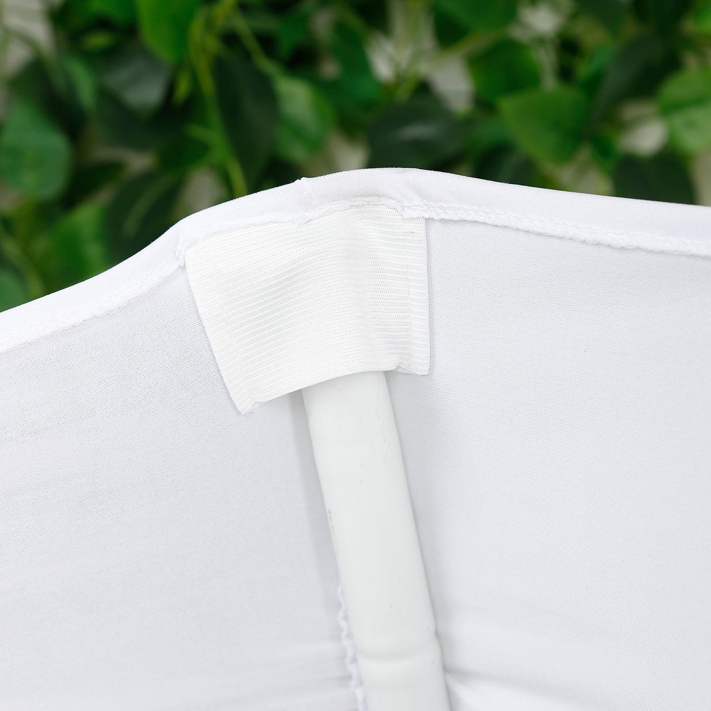 Spandex Folding Chair Cover White with Ruched Swag Back and Foot Pockets â€“ Fitted Stretch Slipcover - Chair Covers