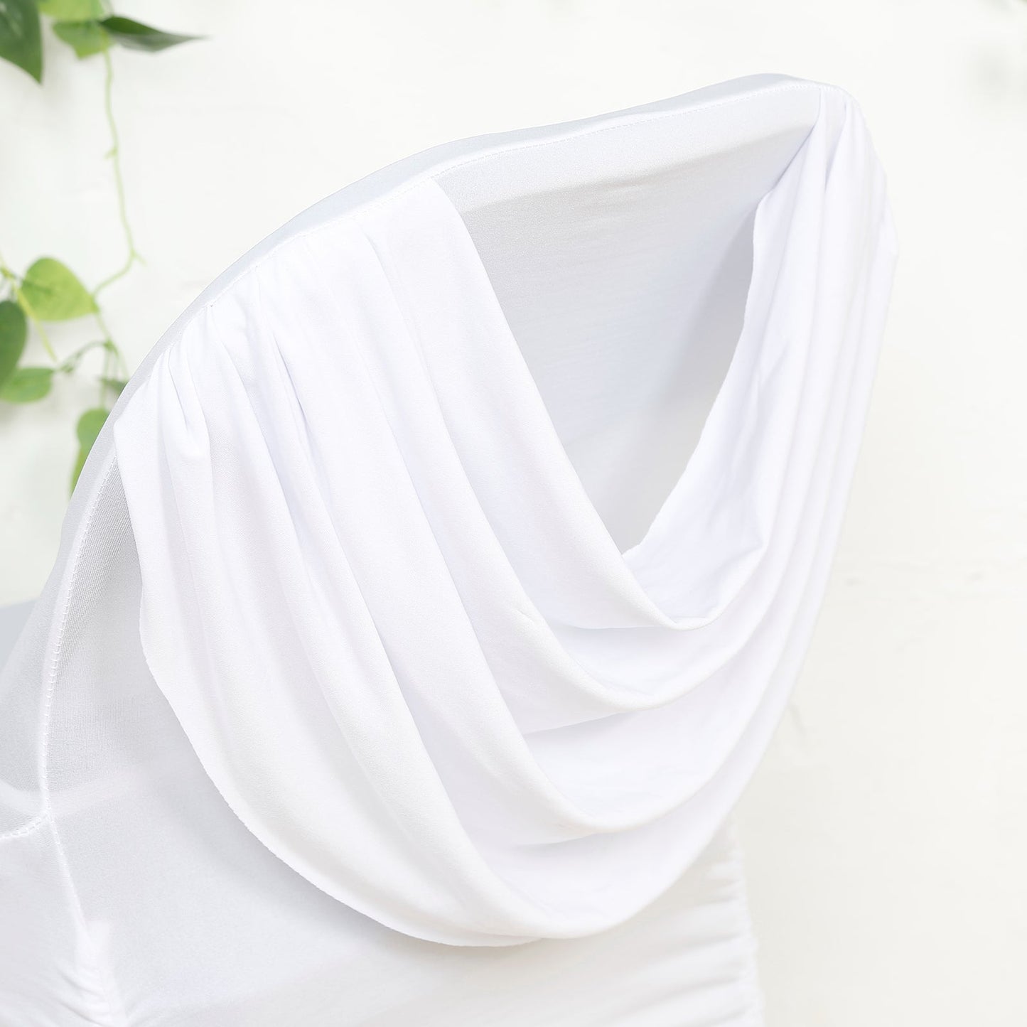 Spandex Folding Chair Cover White with Ruched Swag Back and Foot Pockets â€“ Fitted Stretch Slipcover - Chair Covers