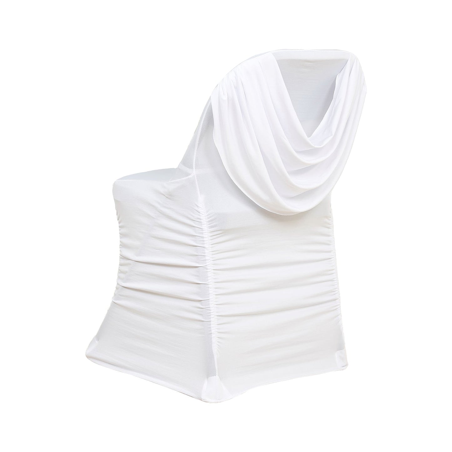 Spandex Folding Chair Cover White with Ruched Swag Back and Foot Pockets â€“ Fitted Stretch Slipcover - Chair Covers
