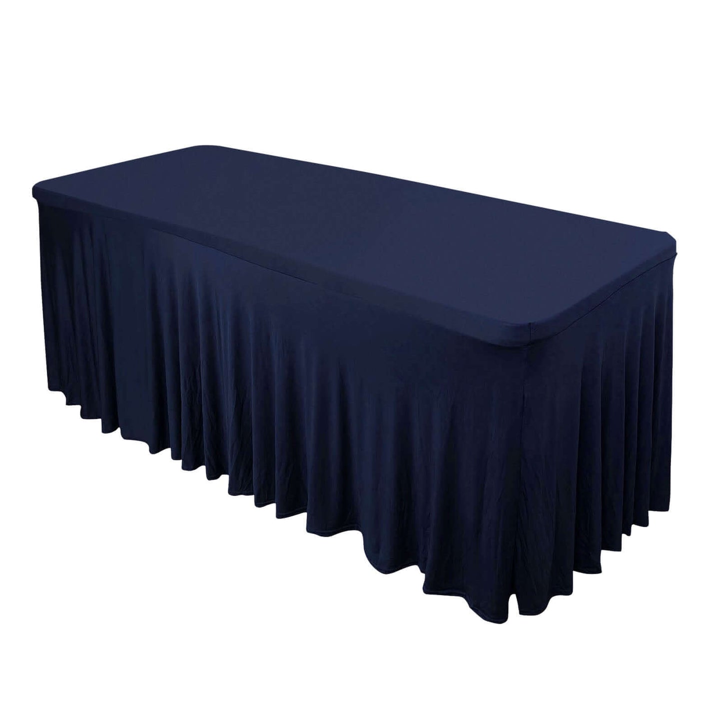 Spandex Rectangle 72"x30" Table Skirt Navy Blue with Wavy Skirt-Like Effect Table Cover