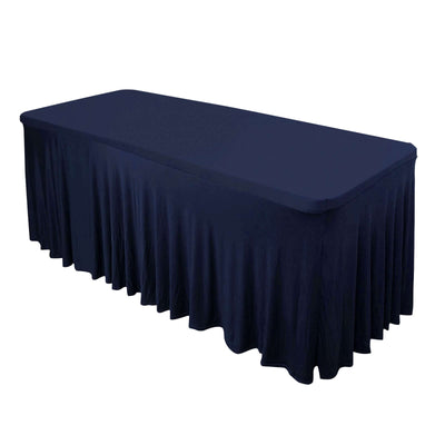 Spandex Rectangle 72"x30" Table Skirt Navy Blue with Wavy Skirt-Like Effect Table Cover